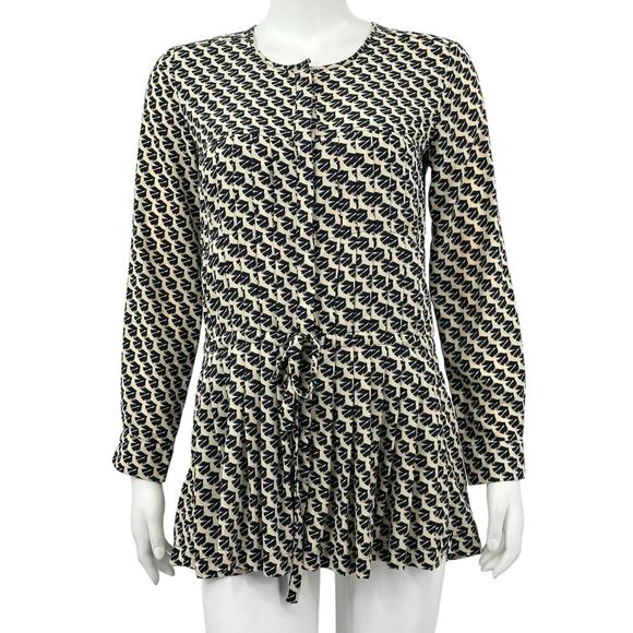 Maeve Anthropologie Top Womens XS Selva Dropwaist Pleated Tunic Geometric Birds - Picture 1 of 8